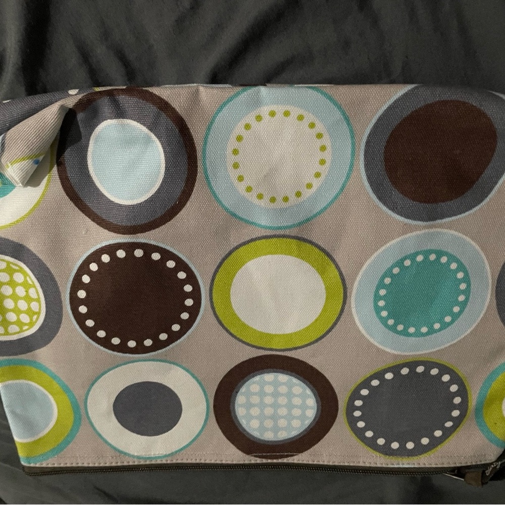 Thirty-One Travel/Makeup Pouch Bag- Blue/Green Retro Circles
